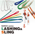 Webbing sling belt for luggage lifting. Manufactured by Naroc Rope Tech. Made in Japan (nylon sling belt)